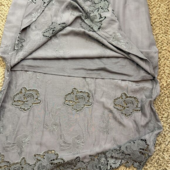 Sundance Embroidered Grey Long Sleeve Midi Dress Lace Knit Gray Size 4 Boho - Picture 10 of 11